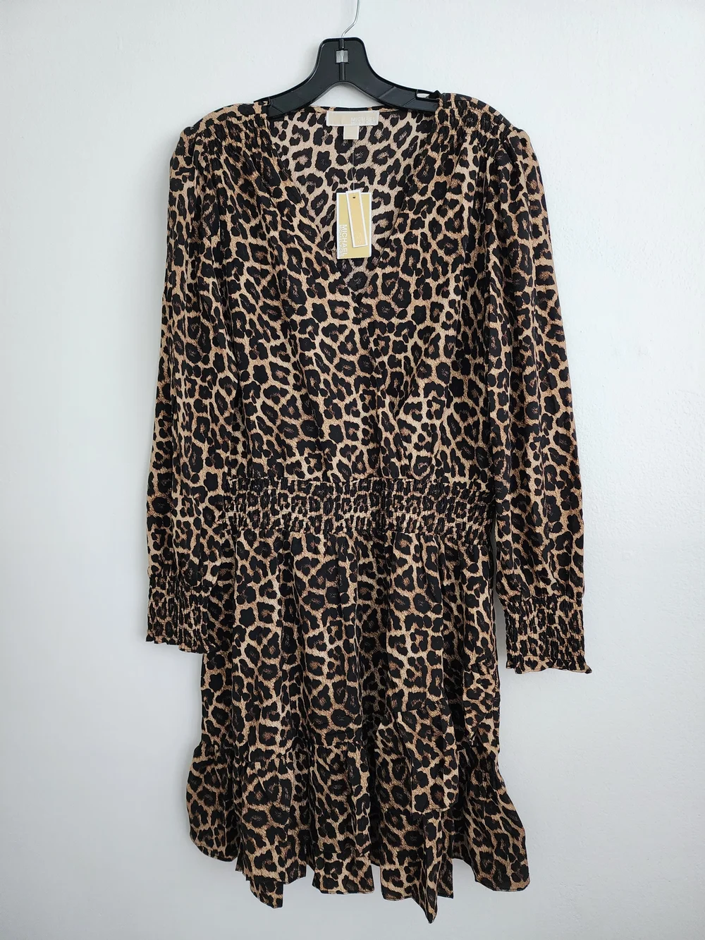 Michael Kors Brown Leopard Print Long Sleeve Ruffle Dress